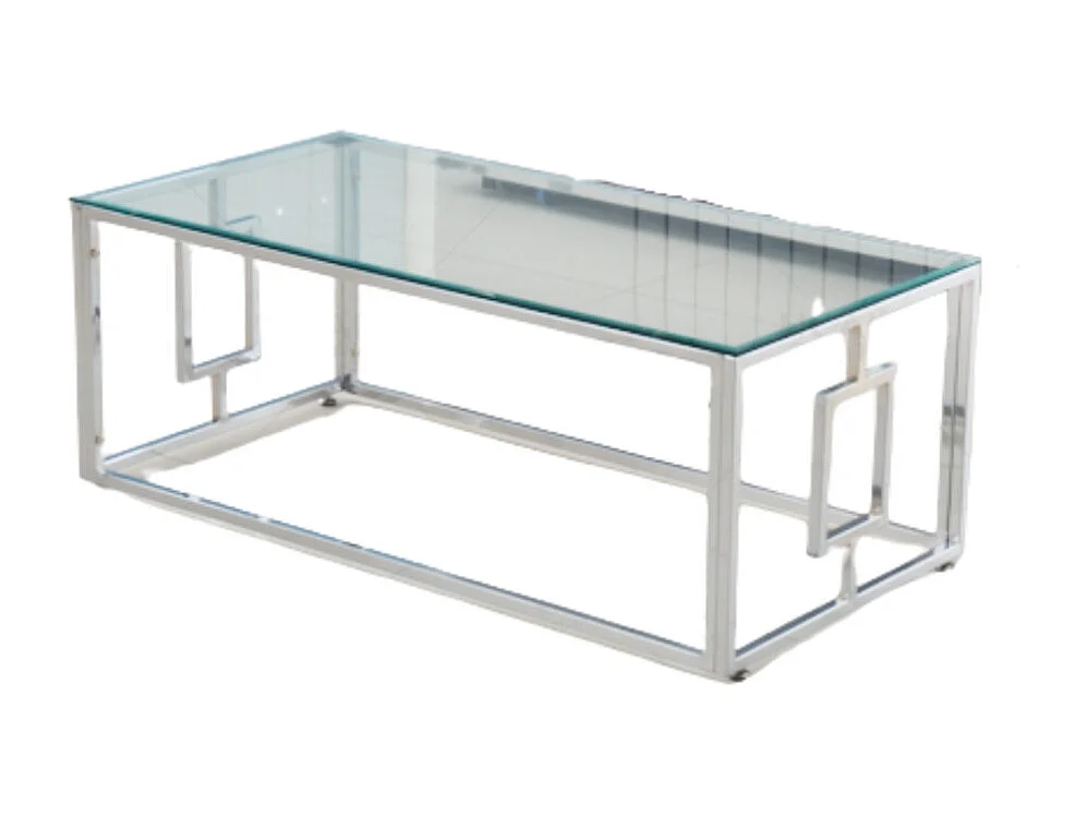 Table basse SOPHIE  pieds Chromé  plateau transparent 120 cm