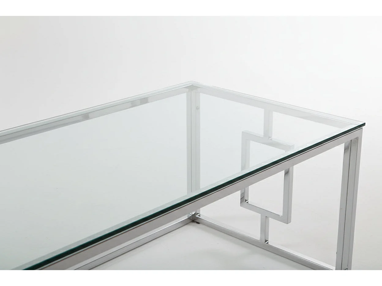 Table basse SOPHIE  pieds Chromé  plateau transparent 120 cm