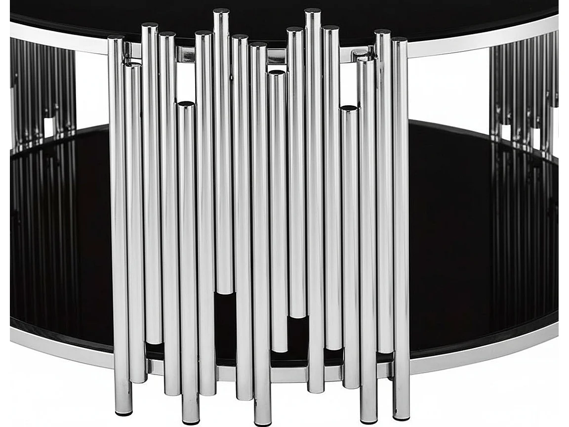 Table Basse ronde STICK Chrome et plateau en verre NOIR D90 H45 cm