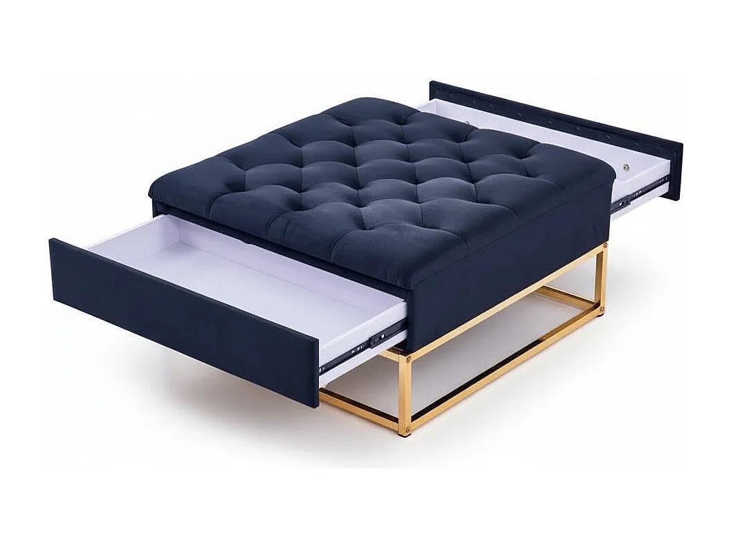 Pouf Coffre TIROIRS Carré Plateau Velours Capitonné Noir 80x80x43cm 2 Tiroirs