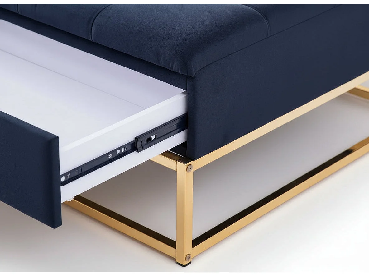 Pouf Coffre TIROIRS Carré Plateau Velours Capitonné Noir 80x80x43cm 2 Tiroirs