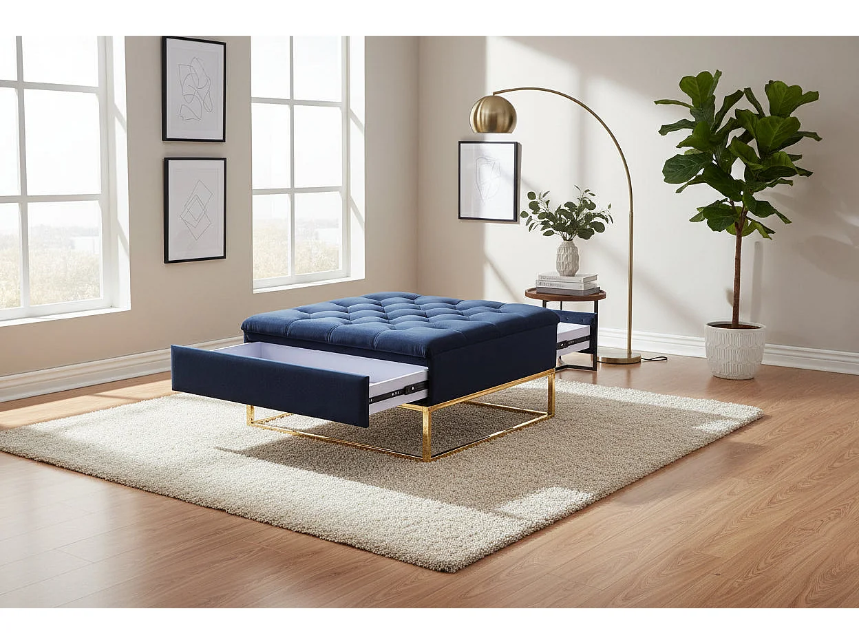 Table basse pouf velours noir 80x80 cm - CAPITONNE