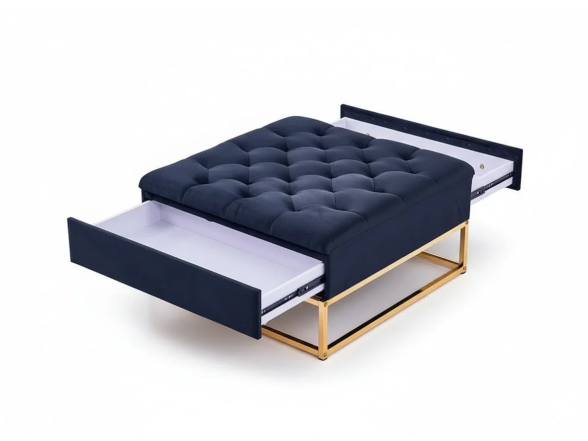 Table basse pouf velours noir 80x80 cm - CAPITONNE