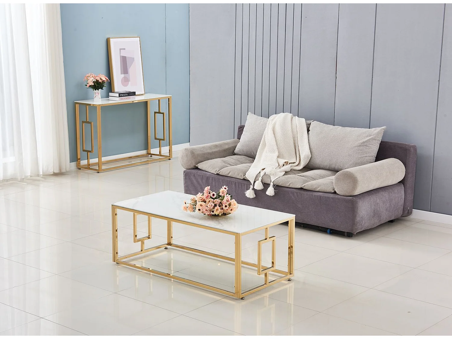 Table basse SOPHIE  pieds Gold  120 cm