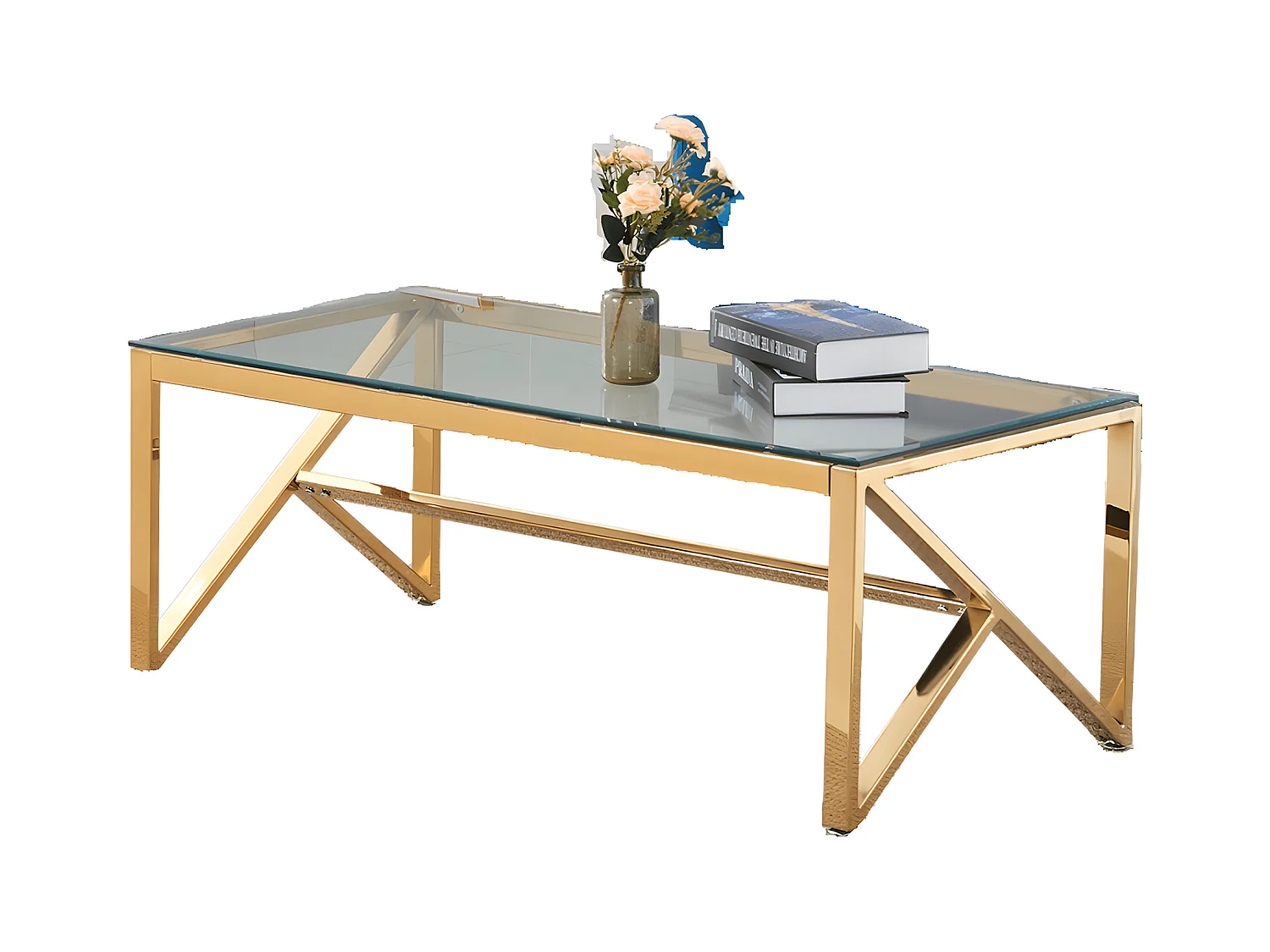 Table Basse MAJESTIQUE Gold et plateau en verre 120x60x45cm