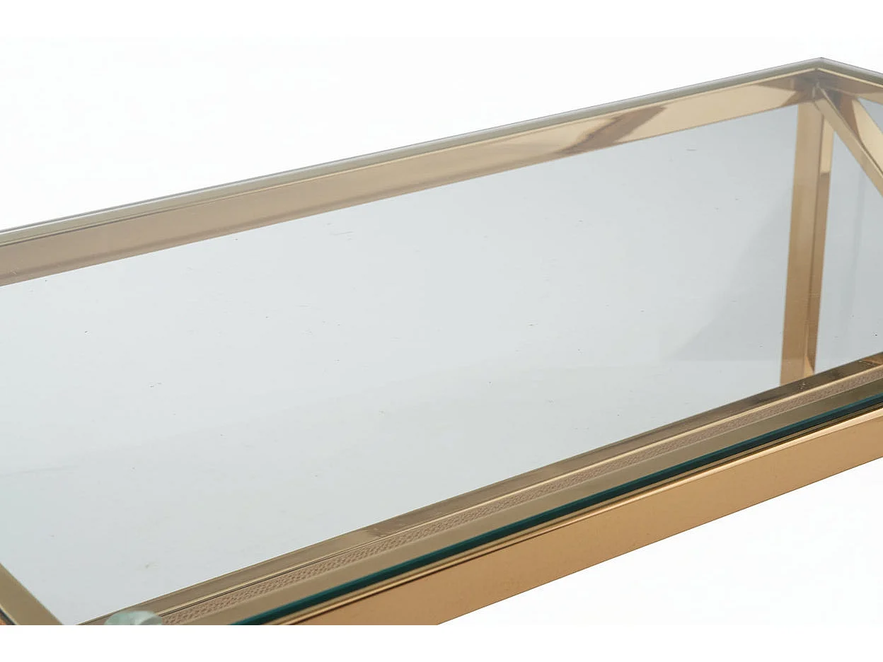 Table Basse MAJESTIQUE Rectangle Plateau Verre Trempé Transparent Pieds Gold 120x60x45cm