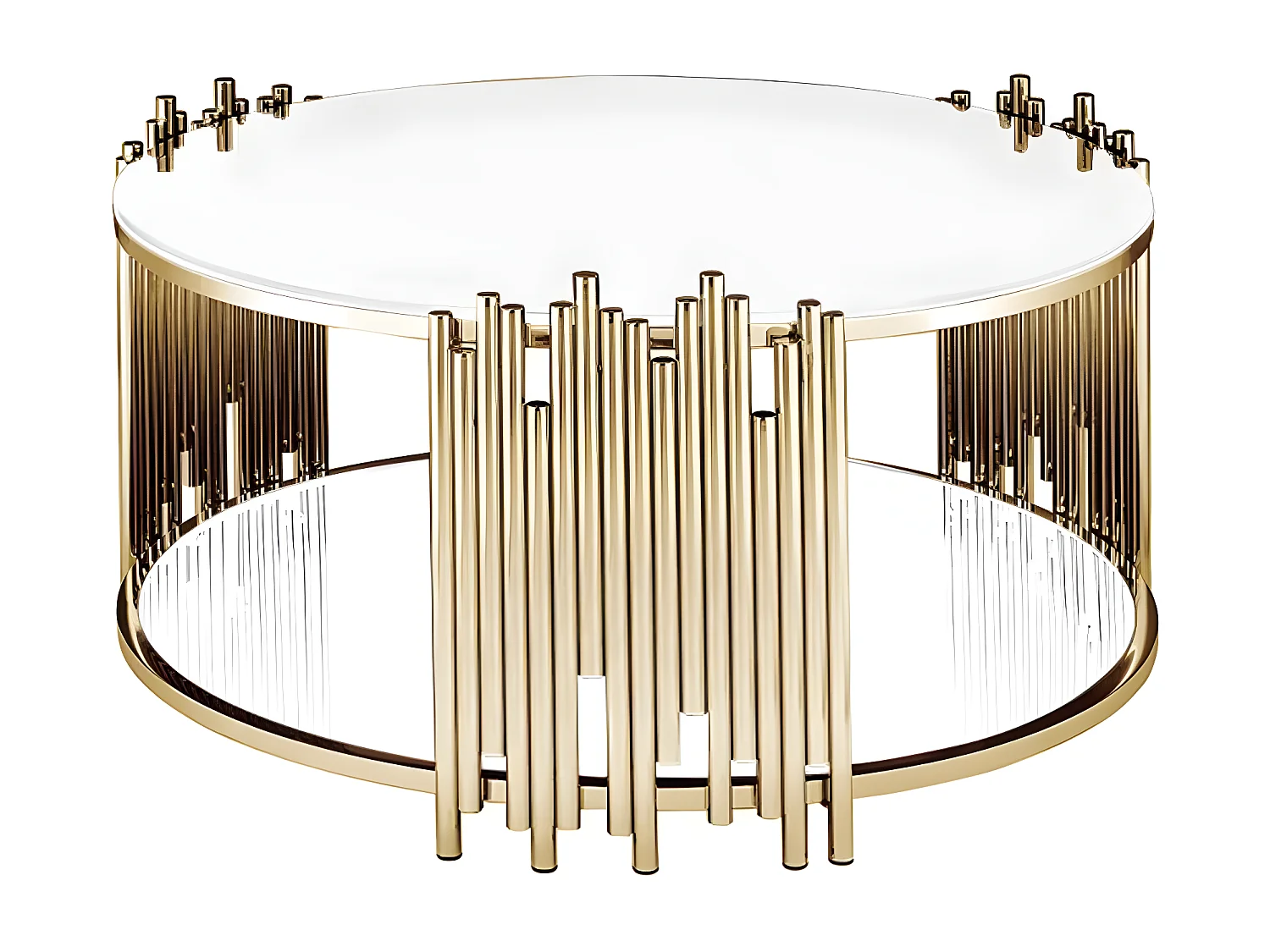 Table basse ronde stick gold verre blanc d90 h45 cm