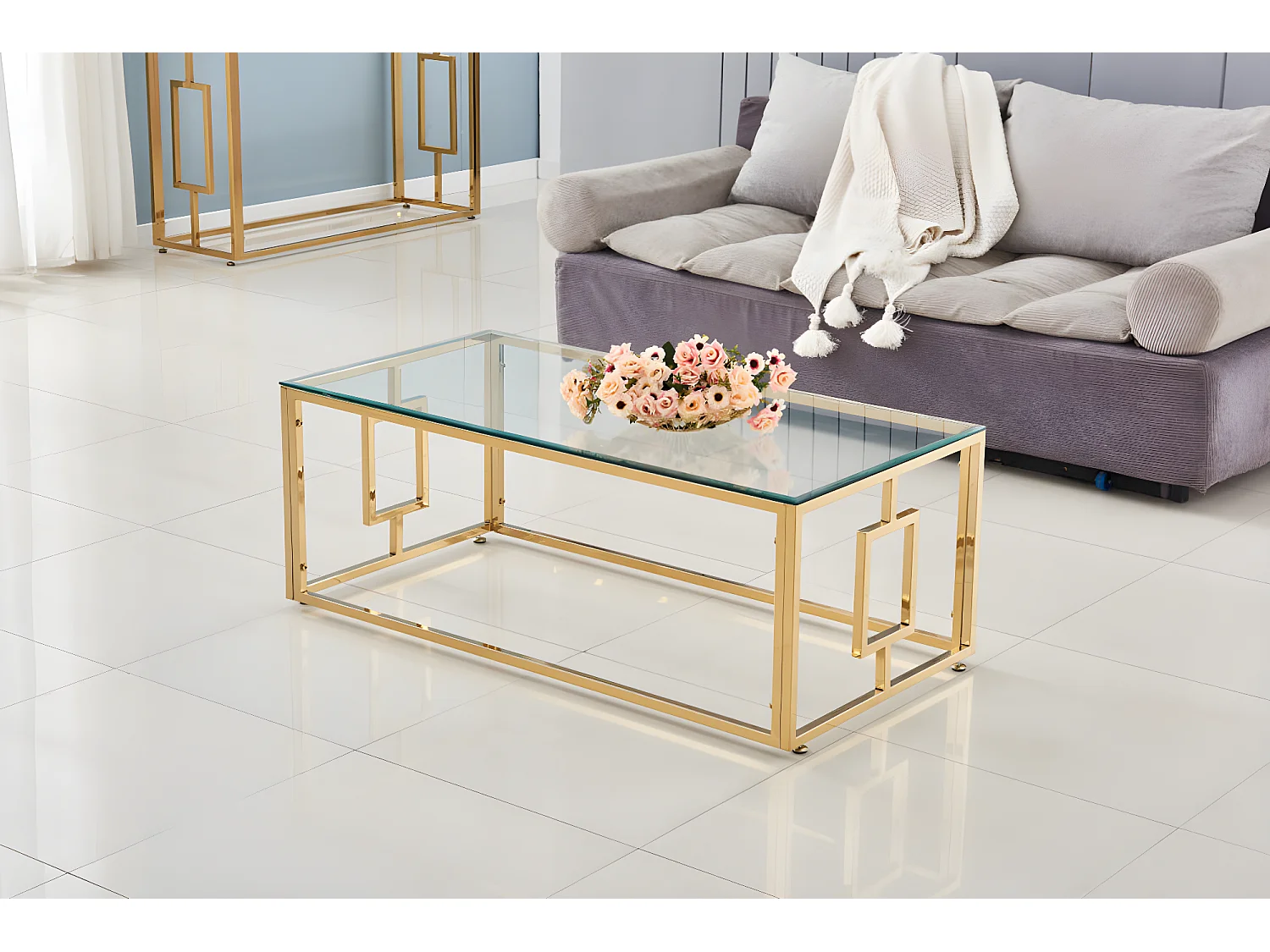 Table basse SOPHIE  pieds Gold  120 cm