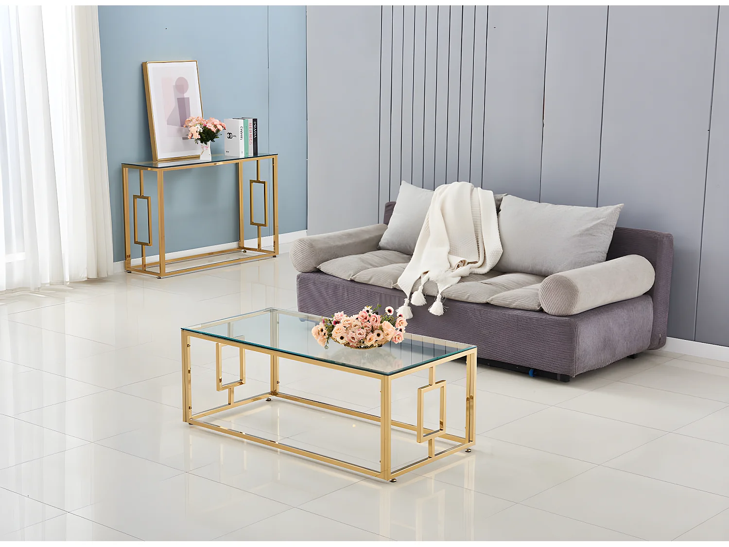 Table basse SOPHIE  pieds Gold  120 cm