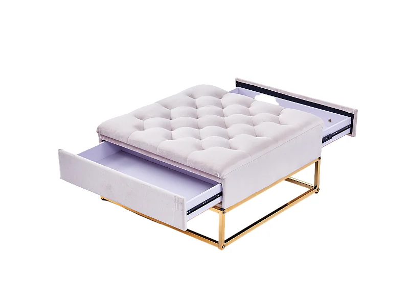 Table Basse rangements TIROIRS plateau velours capitonné