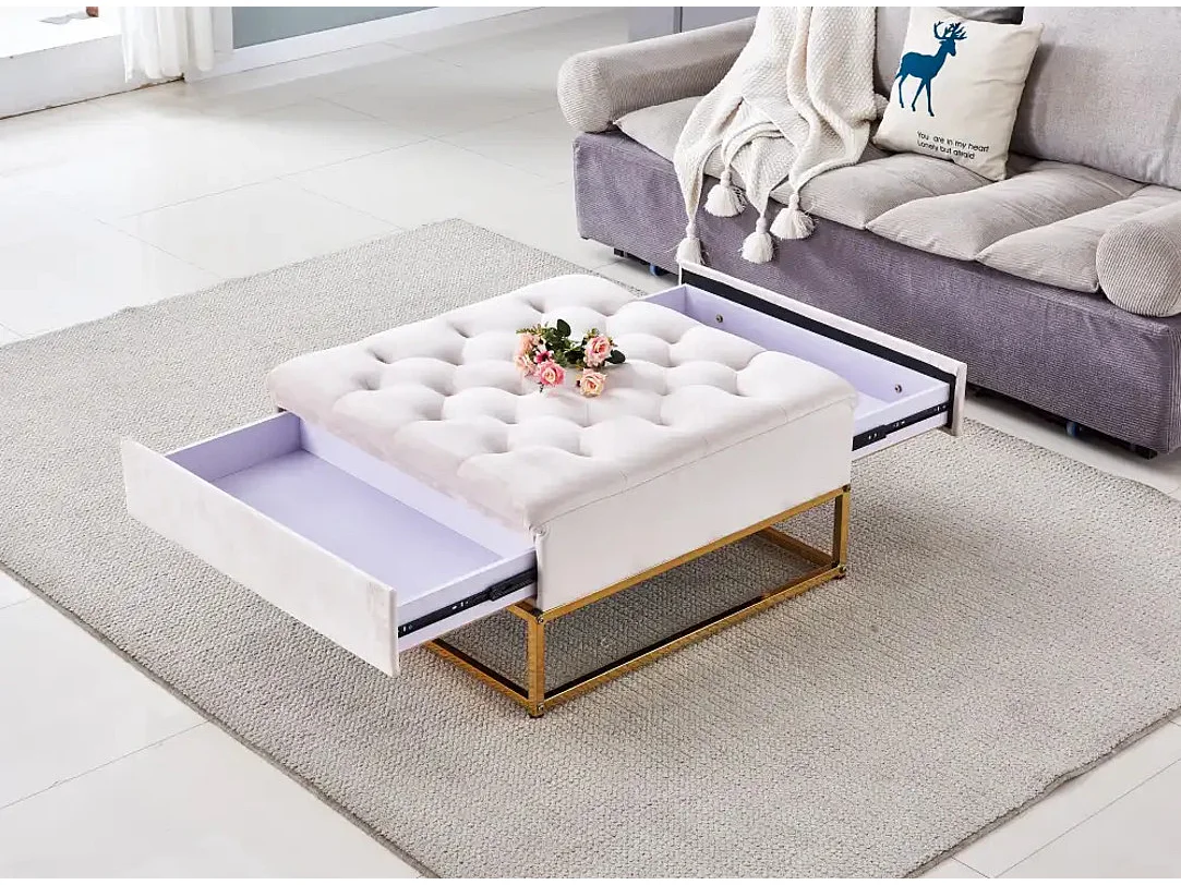 Table Basse rangements TIROIRS plateau velours capitonné