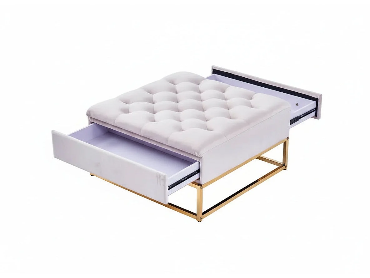 Table basse pouf velours écru 80x80 cm - CAPITONNE