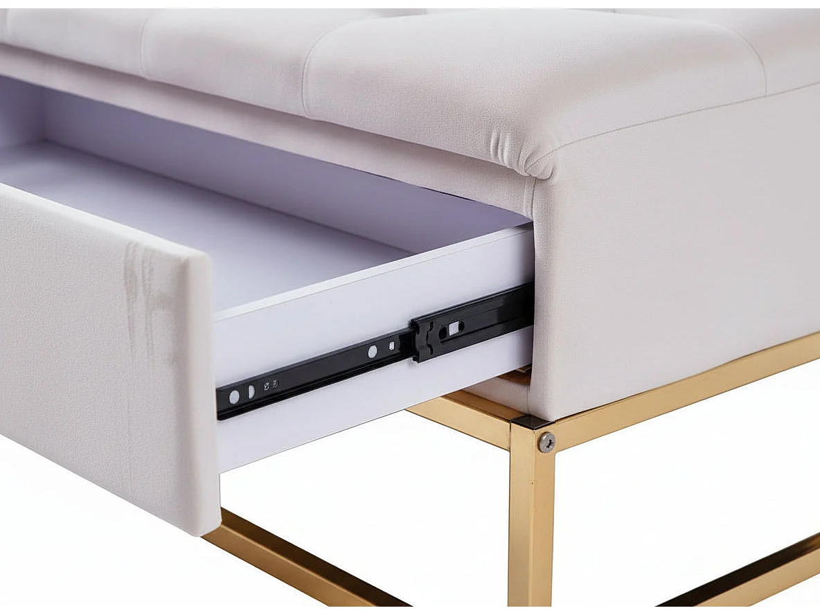 Table basse pouf velours écru 80x80 cm - CAPITONNE