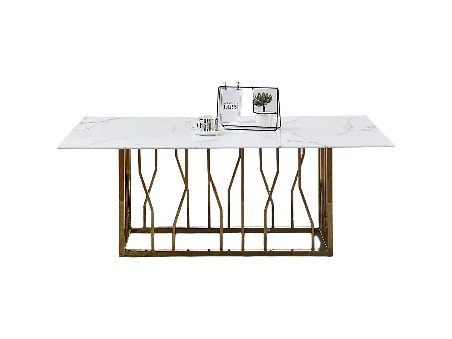 Table basse PORTOFINO plateau en verre effet marbré 120x70x45 cm