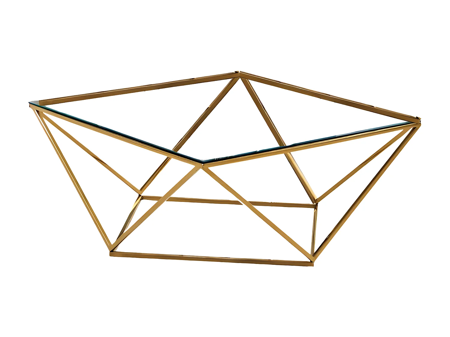 Table basse alina gold plateau verre transparent 100x100x45 cm