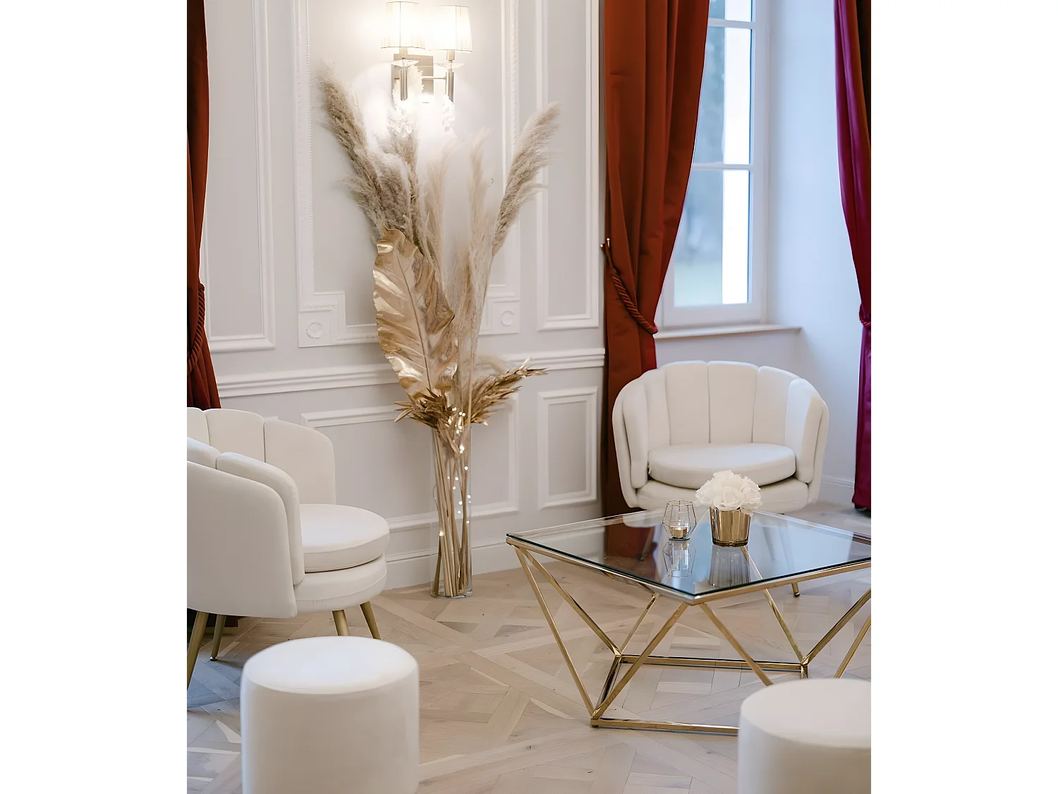 Table basse alina gold plateau verre transparent 100x100x45 cm