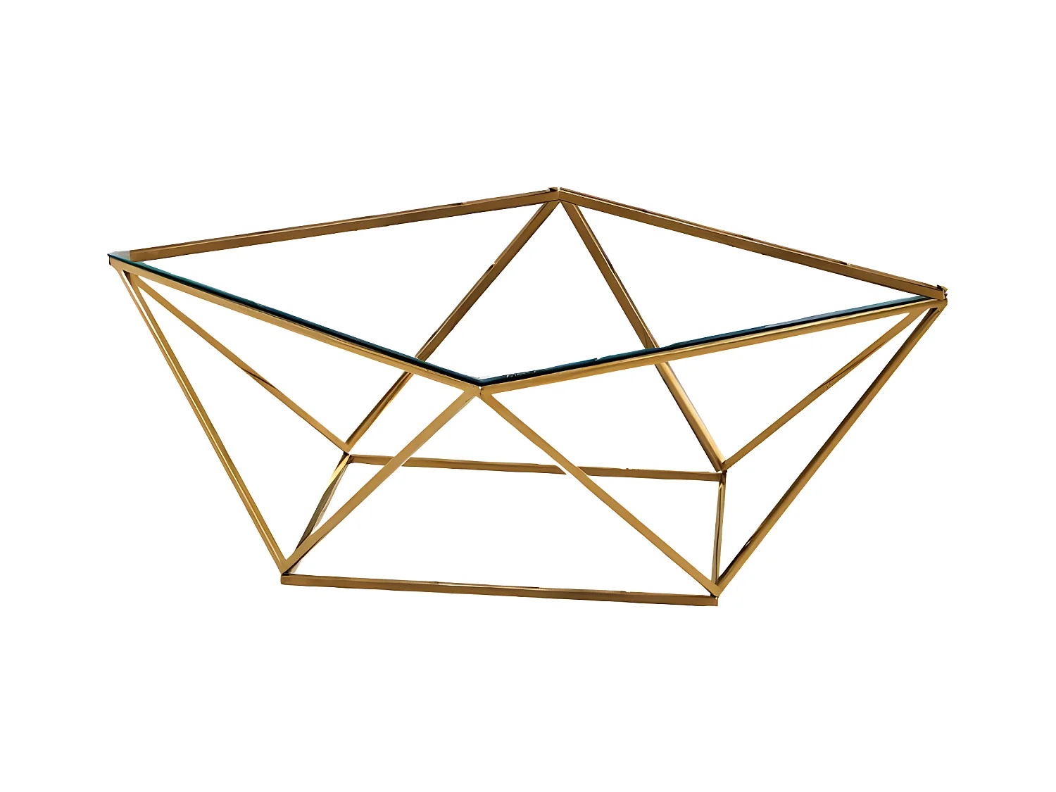 Table basse alina gold plateau verre transparent 100x100x45 cm