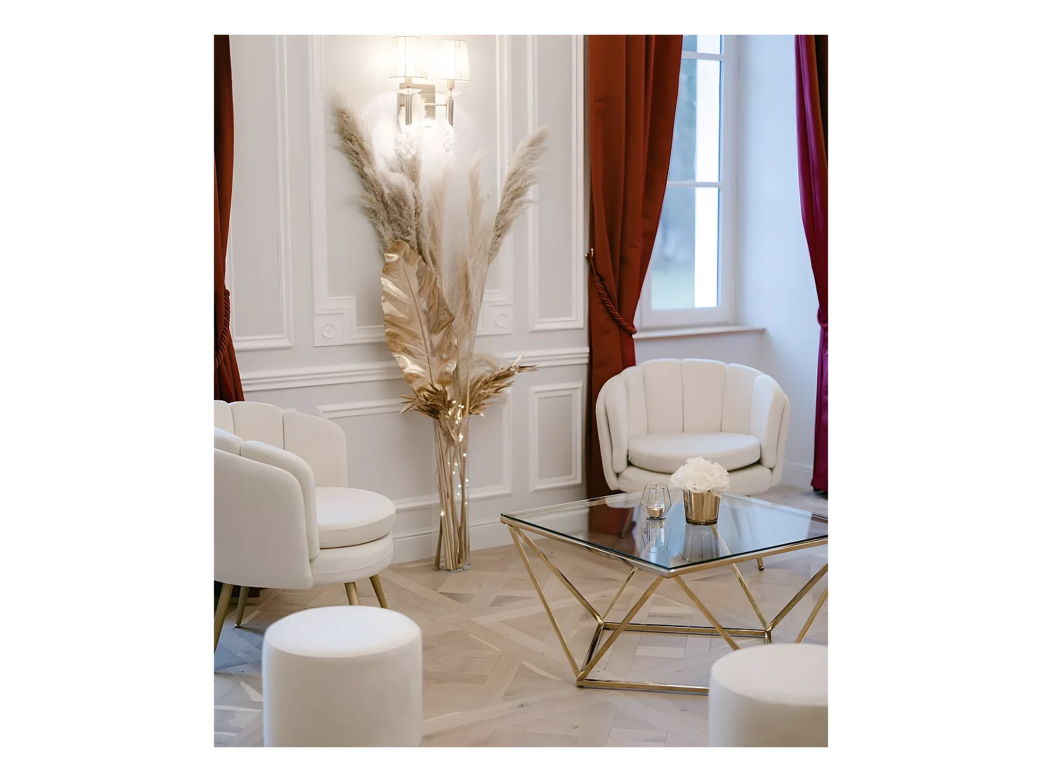 Table basse alina gold plateau verre transparent 100x100x45 cm