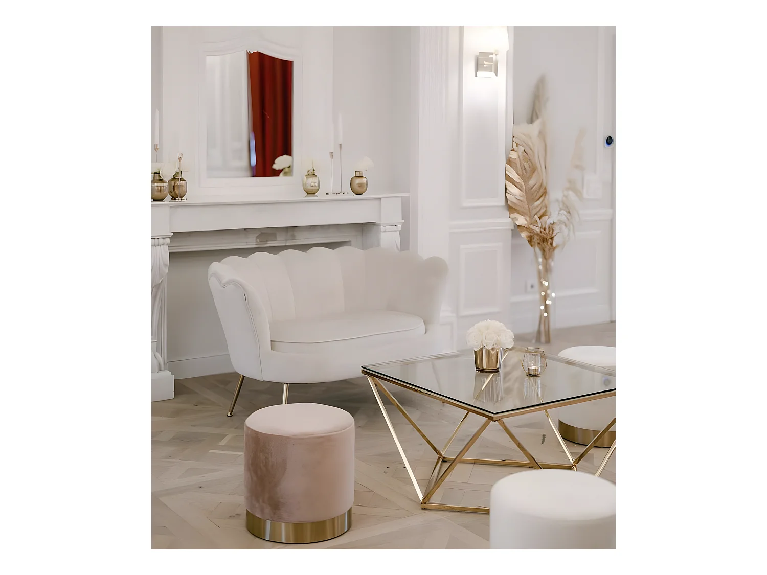 Table basse alina gold plateau verre transparent 100x100x45 cm