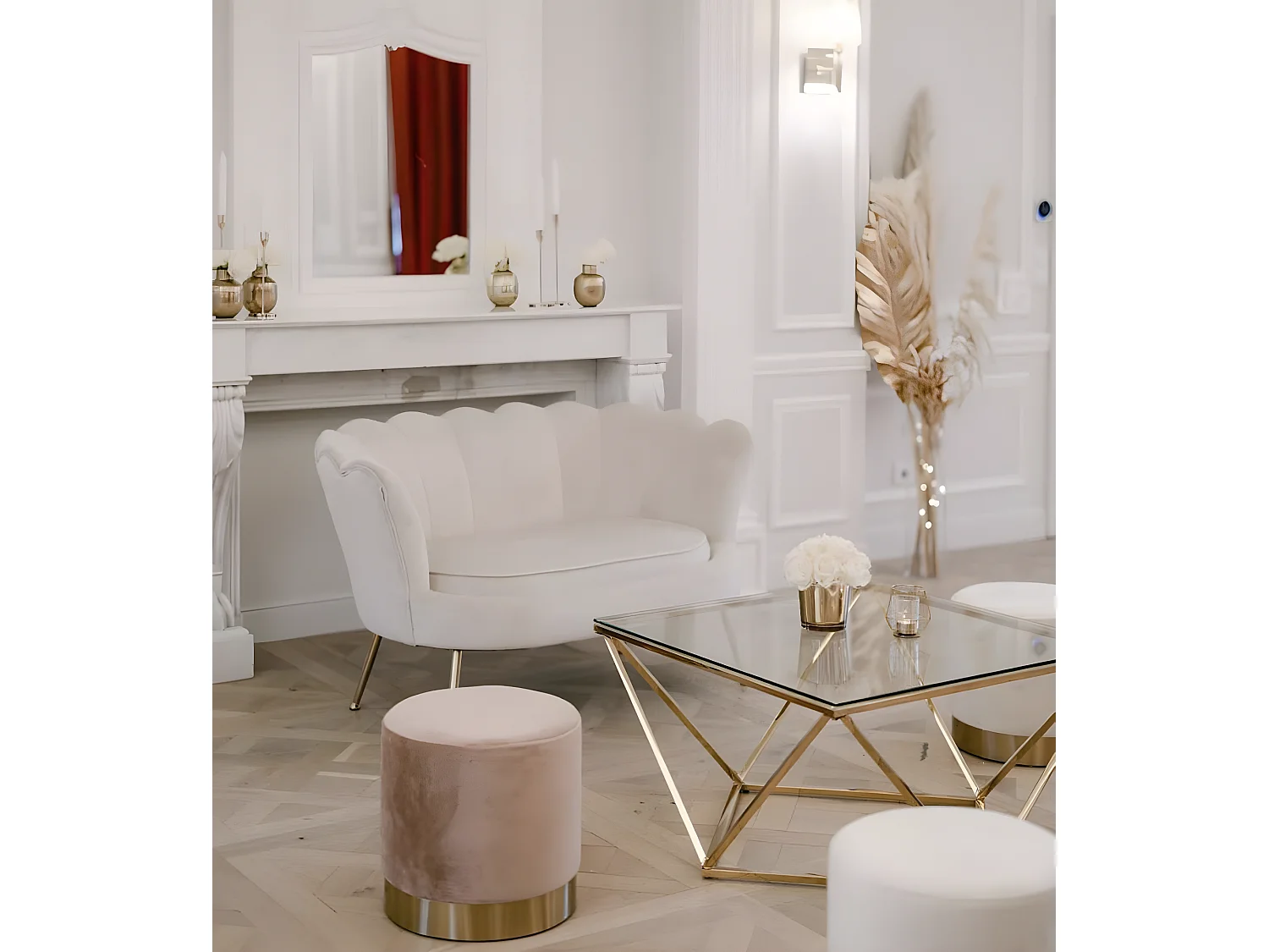 Table basse alina gold plateau verre transparent 100x100x45 cm