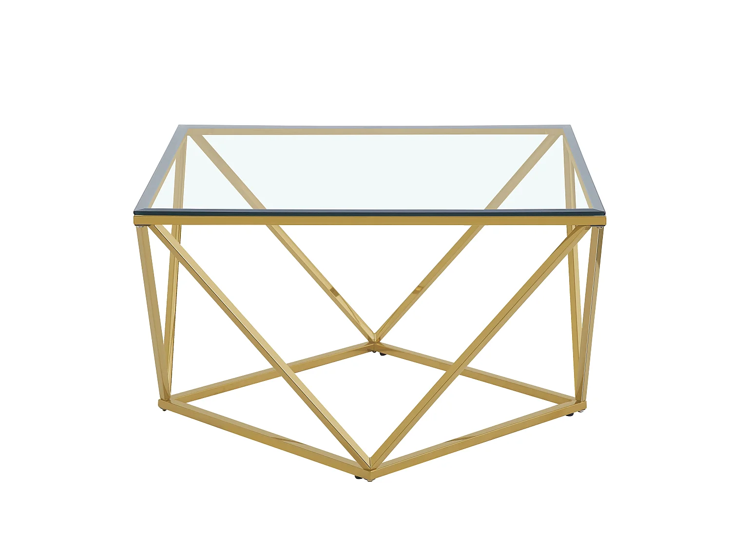 Table Basse Carrée ALINA – Gold & Verre – 100x100x45 cm