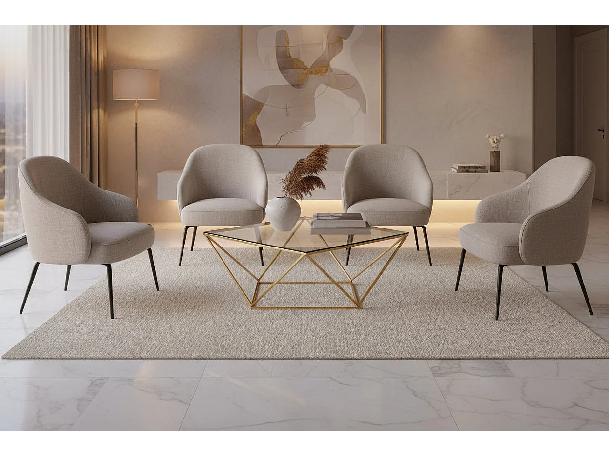 Table Basse Carrée ALINA – Gold & Verre – 100x100x45 cm