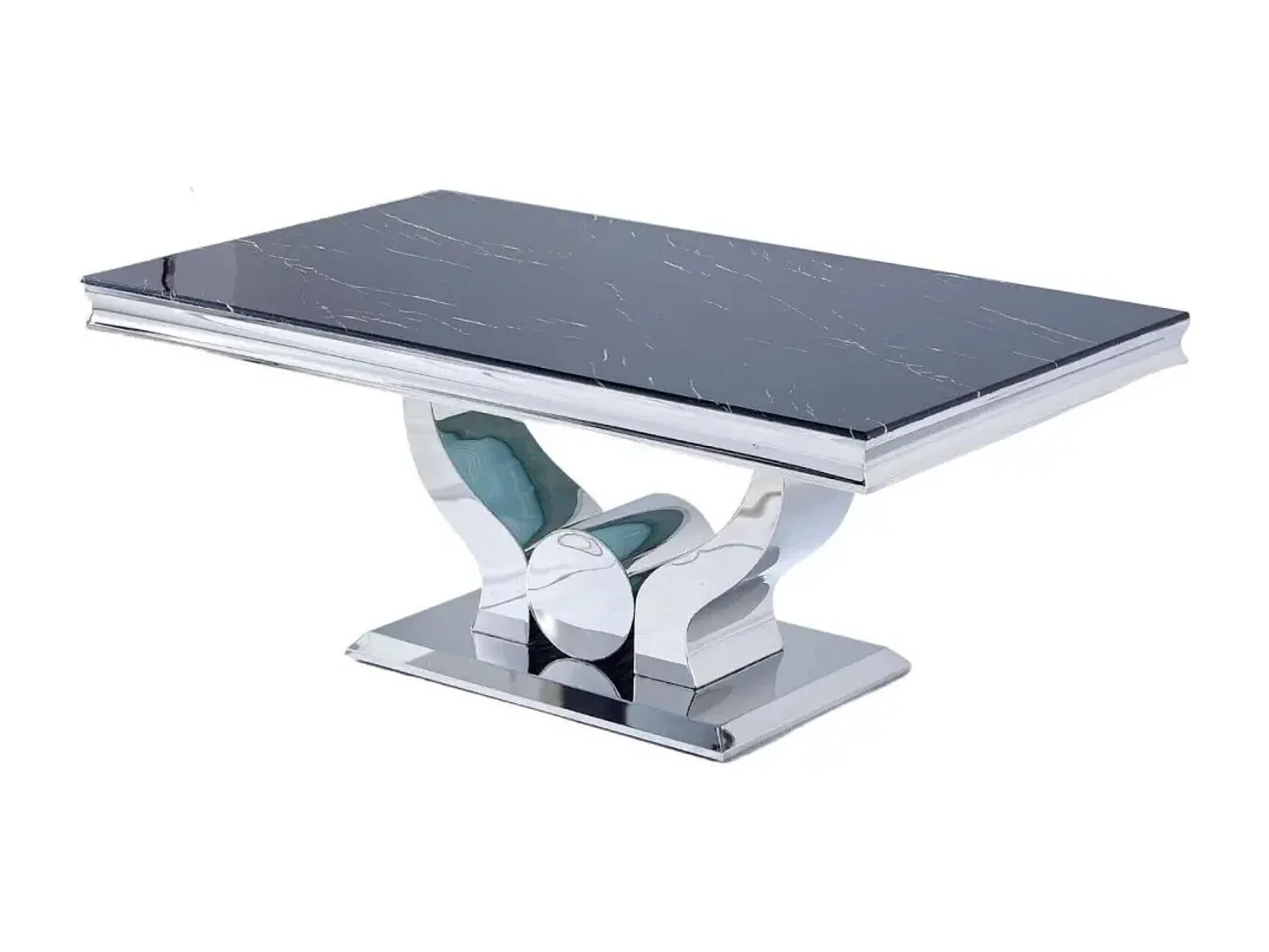 Table basse Trofy Chrome et plateau en verre 120x70 cm effet marbré noir