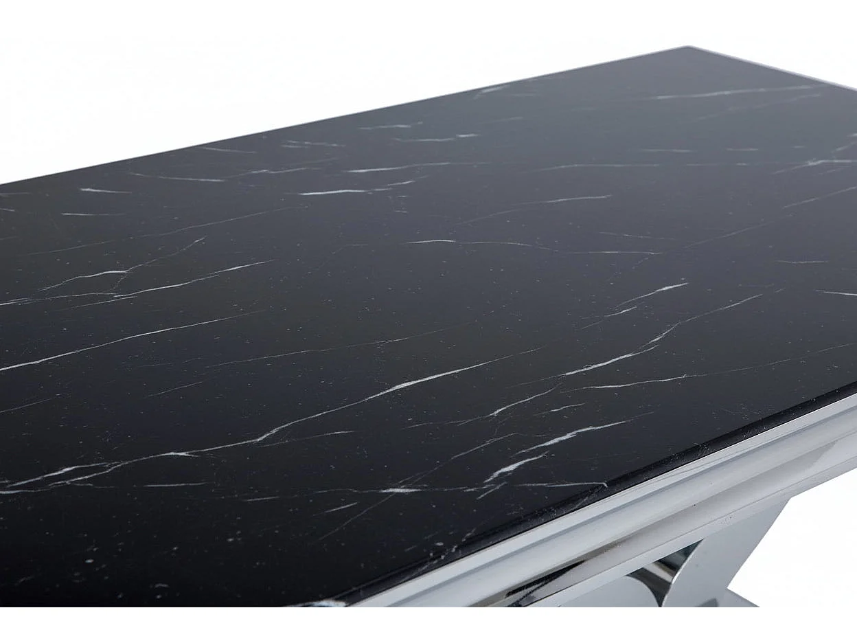 Table basse Trofy Chrome et plateau en verre 120x70 cm effet marbré noir