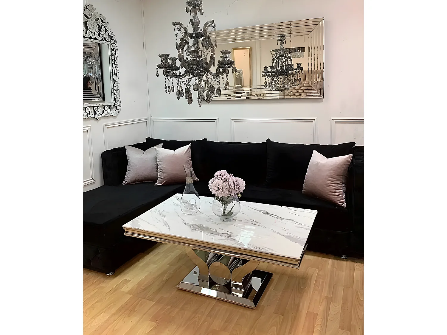 Table basse trofy verre effet marbre blanc 120x70x49 cm