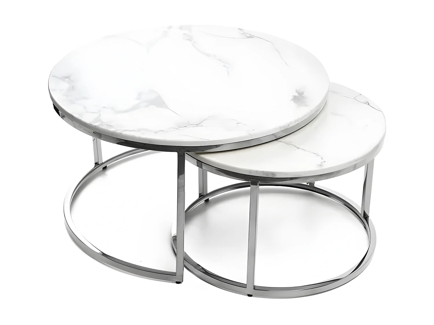 Lot de 2 tables basses gigogne arto inox verre effet marbre blanc