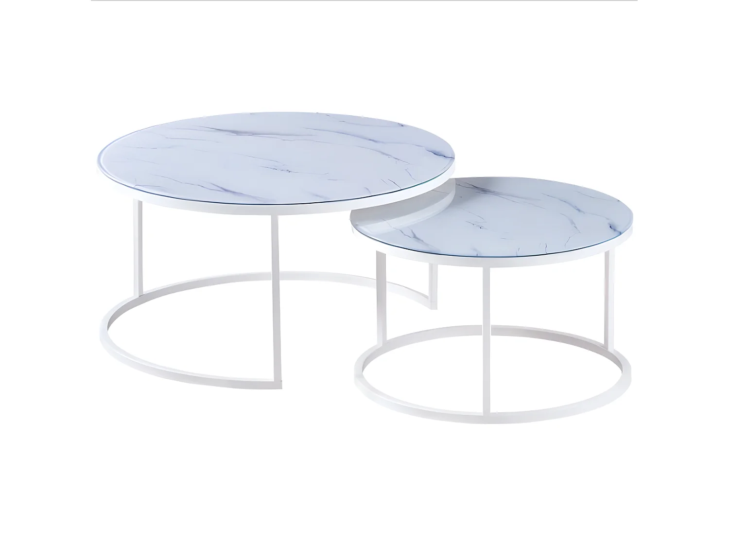 Lot de 2 tables basses gigogne arto inox verre effet marbre blanc