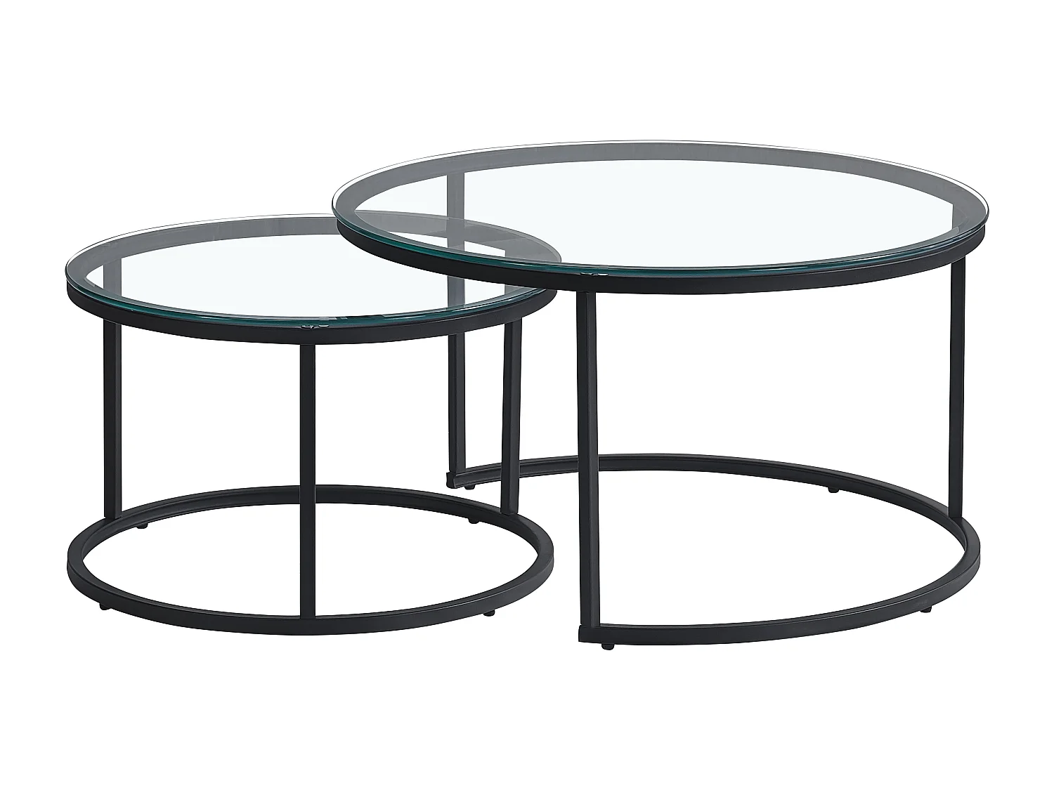 Lot de 2 tables Basses Gigogne ARTO métal noir et plateau en verre