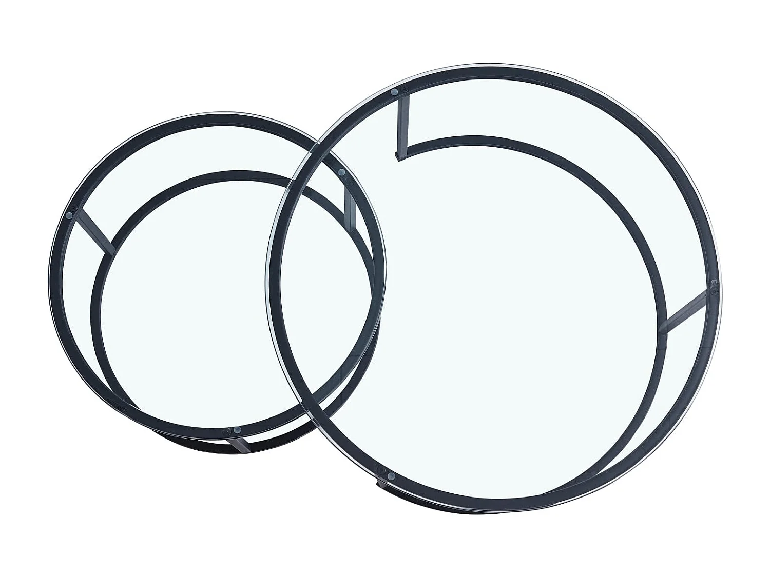 Lot 2 Tables Basses Gigognes ARTO Rondes Plateau Verre Trempé Transparent Métal Noir D80/D60