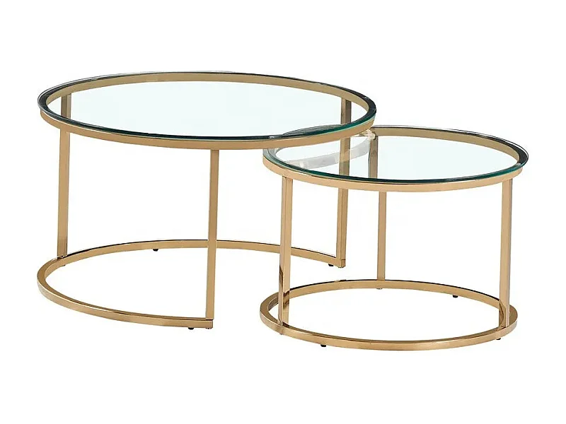 Lot de 2 tables Basses Gigogne ARTO Gold et plateau en verre transparent
