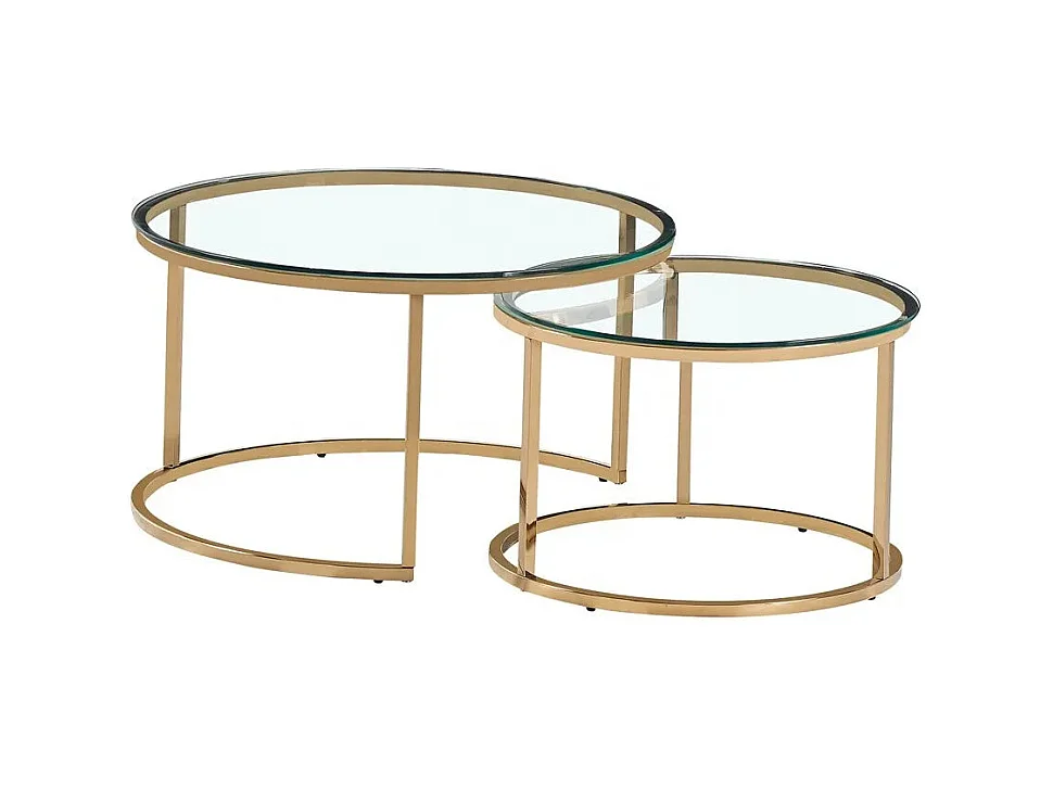 Lot de 2 tables Basses Gigogne ARTO Gold et plateau en verre transparent