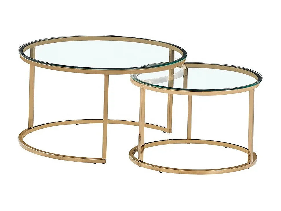 Lot de 2 tables Basses Gigogne ARTO Gold et plateau en verre transparent