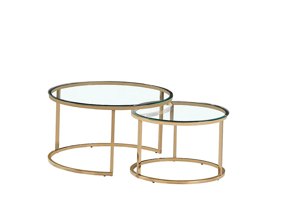 Lot de 2 tables Basses Gigogne ARTO Gold et plateau en verre transparent