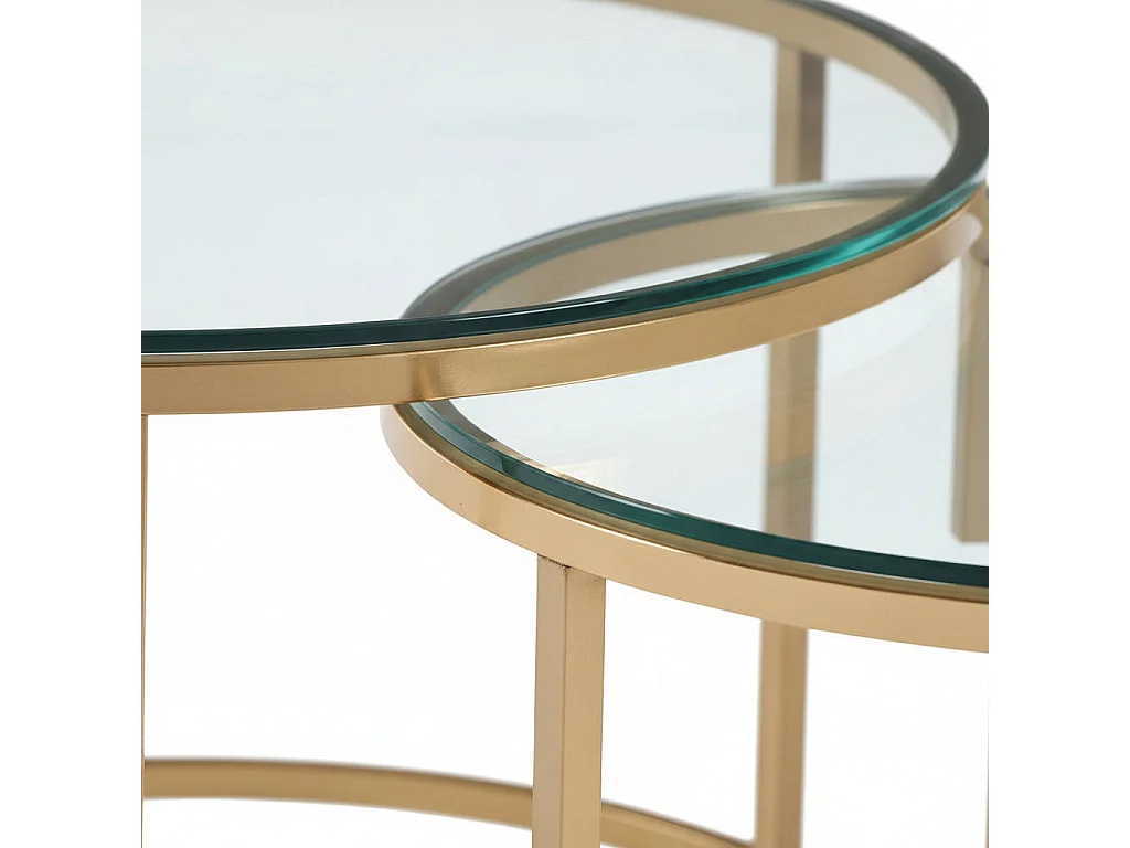Lot de 2 tables Basses Gigogne ARTO Gold et plateau en verre transparent