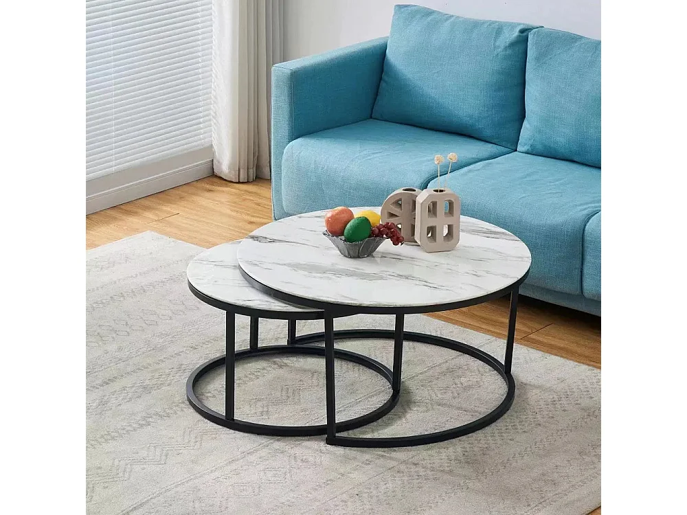 Lot de 2 tables Basses Gigogne ARTO métal noir et plateau en verre