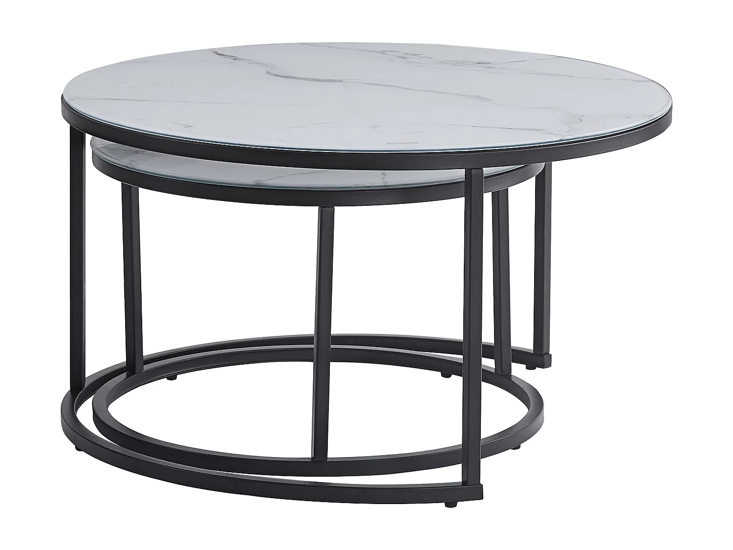 Lot de 2 tables Basses Gigogne ARTO métal noir et plateau en verre