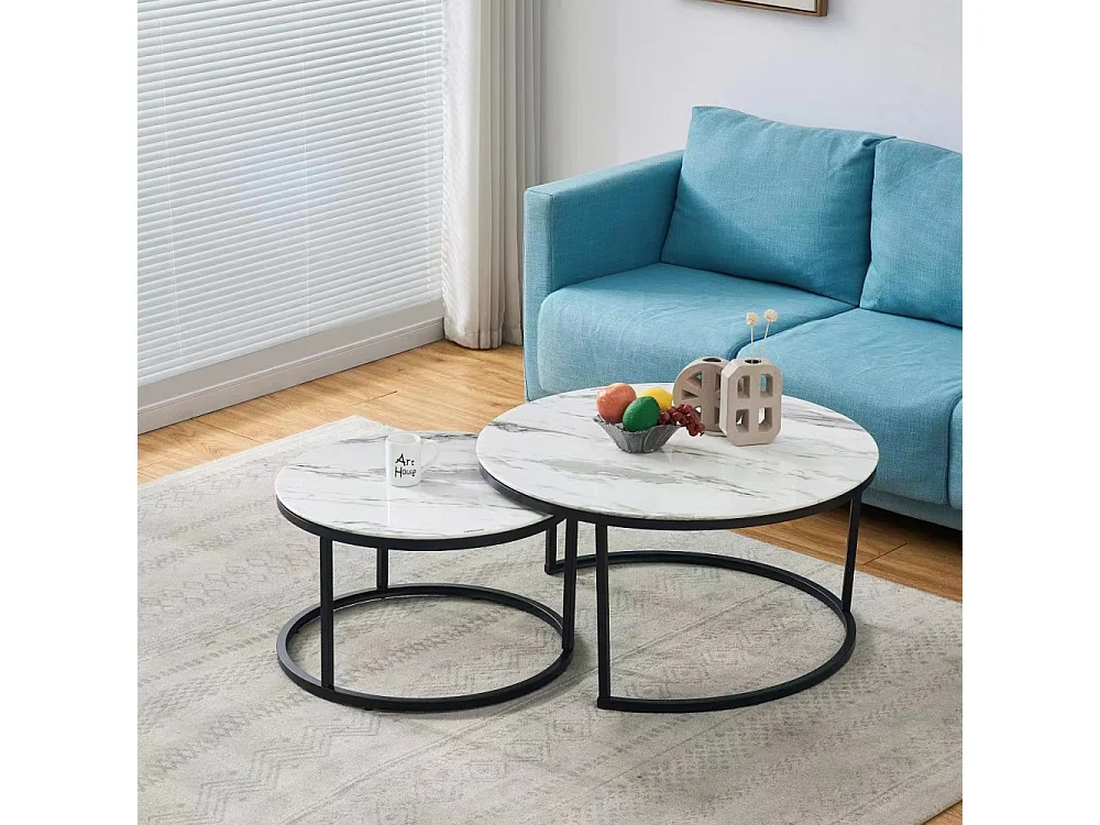 Lot de 2 tables Basses Gigogne ARTO métal noir et plateau en verre