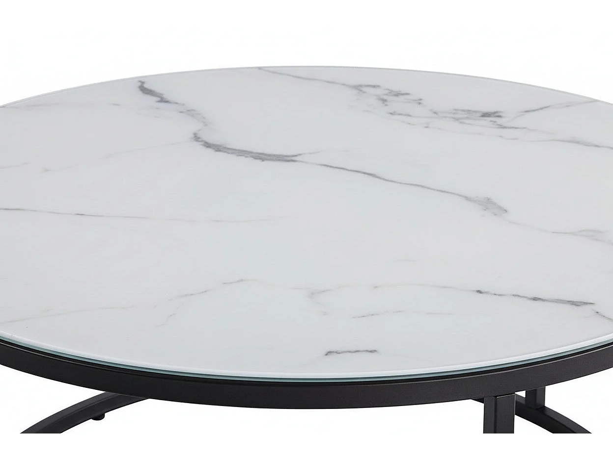 Lot 2 tables basses gigognes rondes effet marbré blanc D80 D60 ARTO
