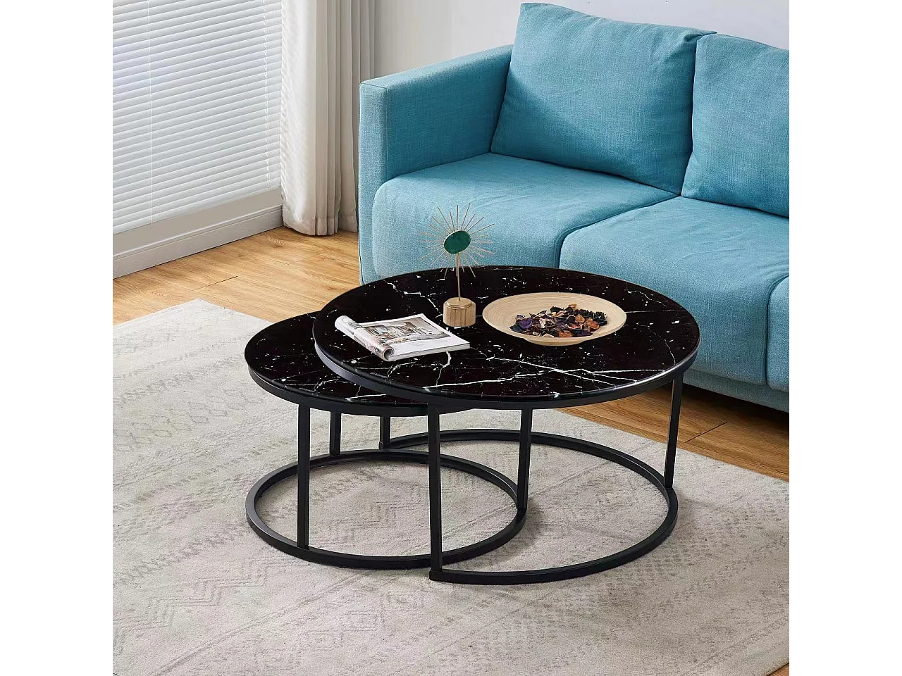 Lot de 2 tables Basses Gigogne ARTO métal noir et plateau en verre