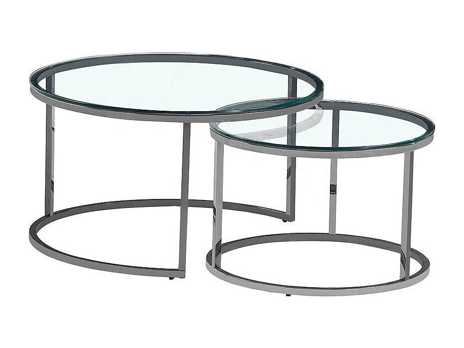 Lot de 2 tables Basses Gigogne ARTO inox et plateau en verre TRANSPARENT