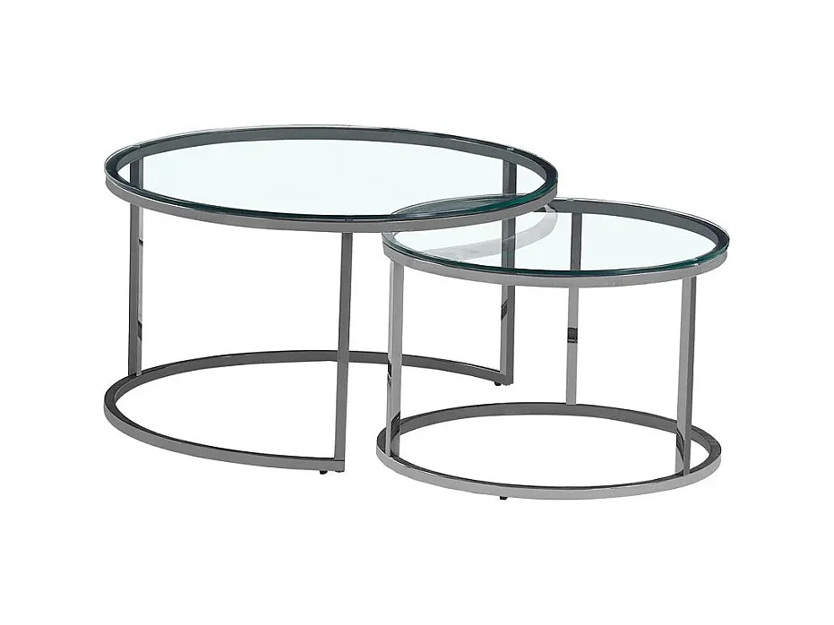 Lot de 2 tables Basses Gigogne ARTO inox et plateau en verre TRANSPARENT