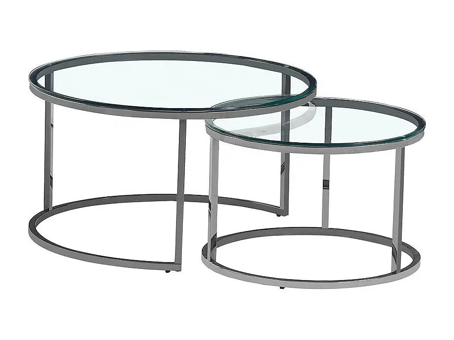 Lot de 2 tables Basses Gigogne ARTO inox et plateau en verre TRANSPARENT