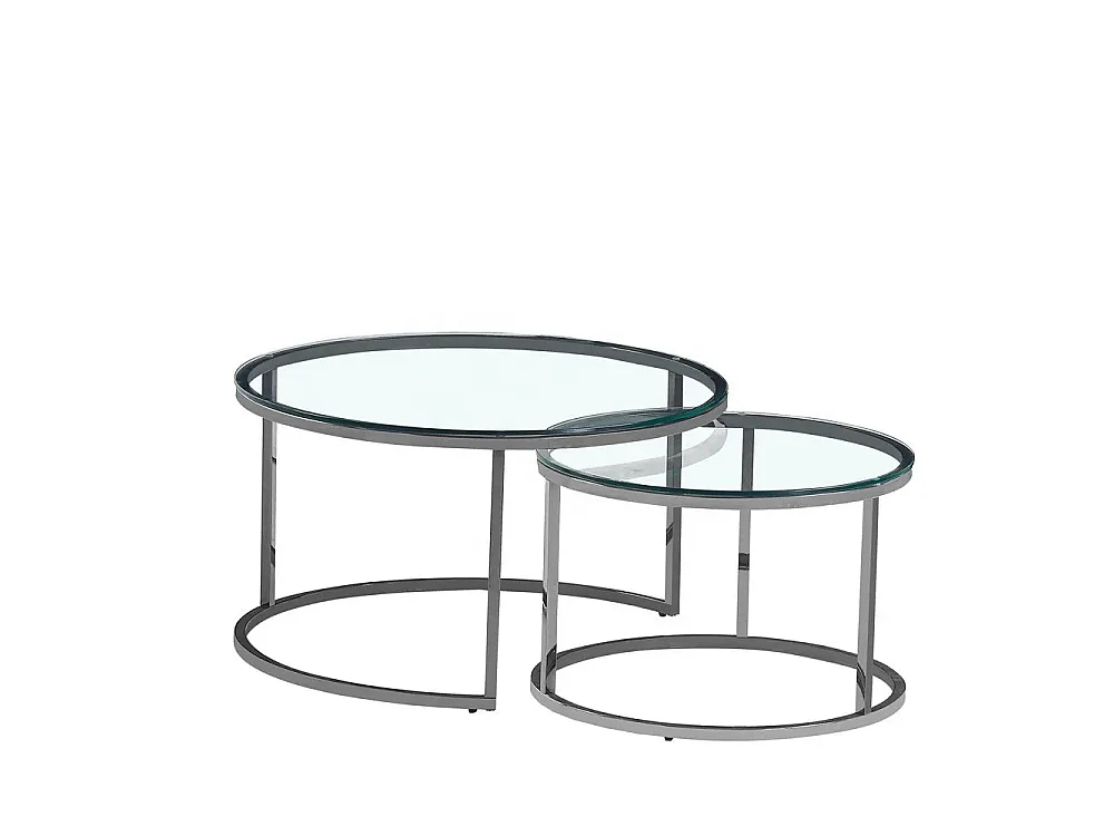 Lot de 2 tables Basses Gigogne ARTO inox et plateau en verre TRANSPARENT