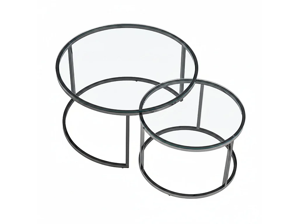 Lot de 2 tables Basses Gigogne ARTO inox et plateau en verre TRANSPARENT