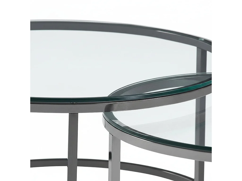 Lot de 2 tables Basses Gigogne ARTO inox et plateau en verre TRANSPARENT