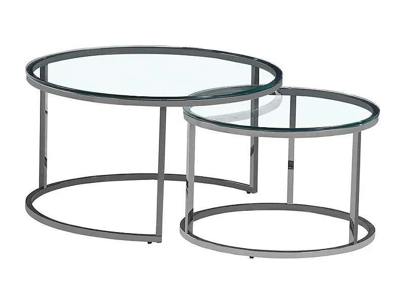 Lot de 2 tables Basses Gigogne ARTO inox et plateau en verre TRANSPARENT